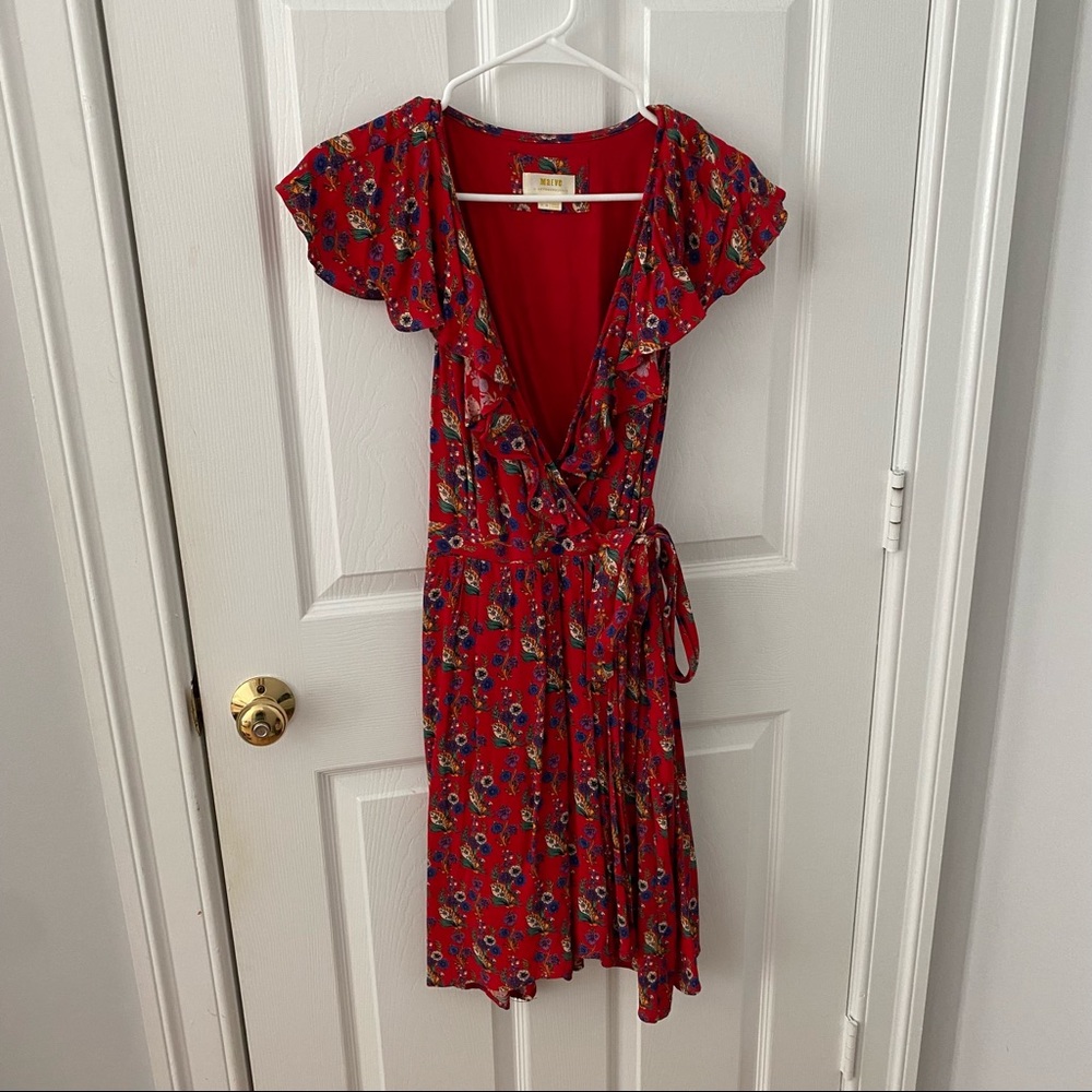 Anthropologie Maeve red floral midi dress, size 4